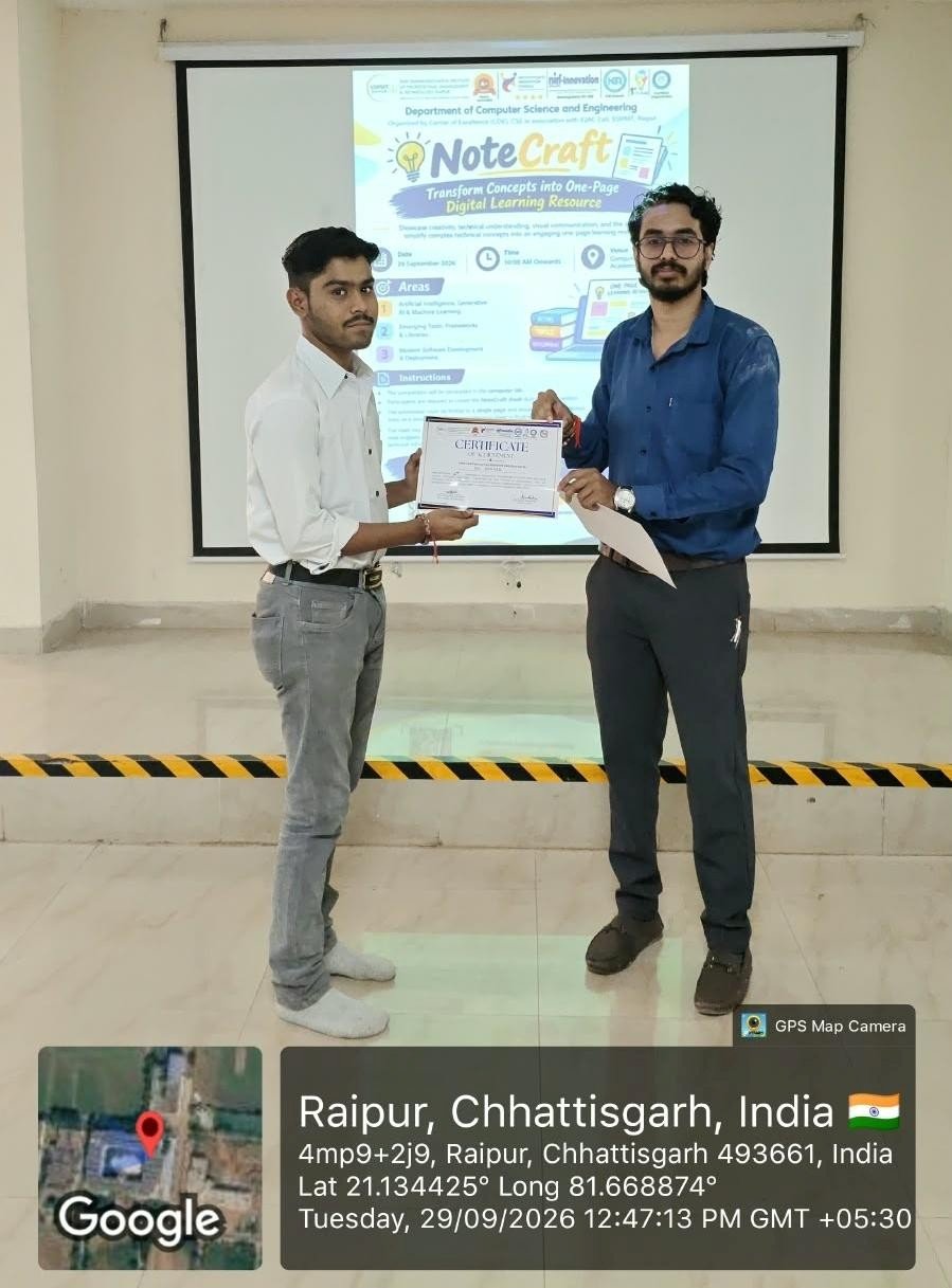 Students creating one-page digital technical learning resources during the NoteCraft competition at SSIPMT Raipur on September 29, 2026.